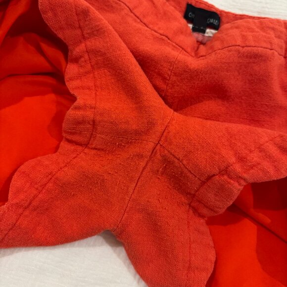 Cynthia Rowley Red Linen Blend Scalloped Hem Shorts Women’s Size 10 Lined, Side - Picture 6 of 15